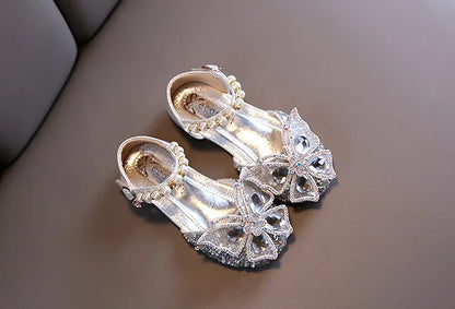 Kids Sandals for Girls Spring Summer Children Rhinestone Butterfly Dress Flat Sandals Fashion Causal Princess Pearl Single Shoes