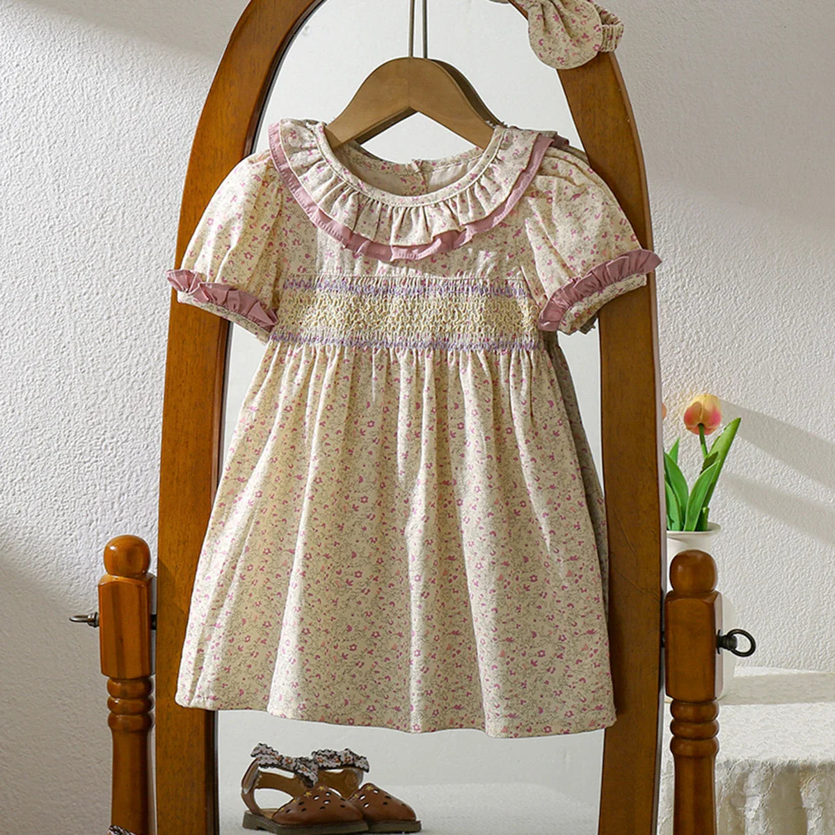 1-6Yrs Casual Summer Kids Girls Dress Floral Kids Clothes Ruffled Collar Purple Baby Girl Princess Dress New Flower Girl Dresses