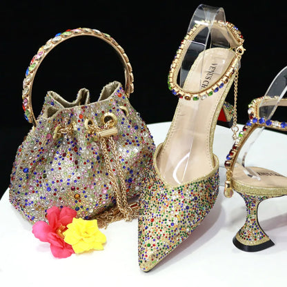 Pointed Shoes Bag Soft Handle Bag Anklet Design Medium Heel Ladies Shoes Suitable for Wedding Party