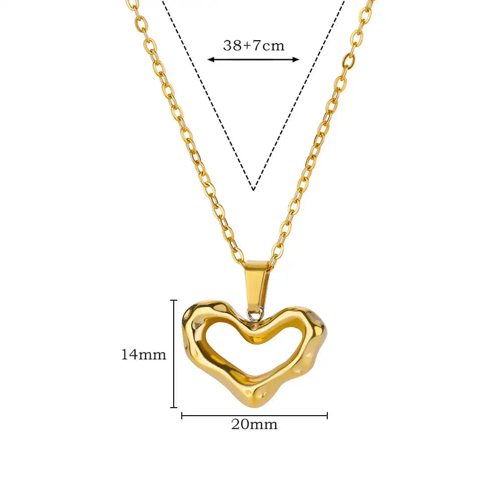 Stainless Steel Love Heart Pendant Necklace For Women Fashion Gold Color Flower Necklace Couple Aesthetic Jewelry Accessories