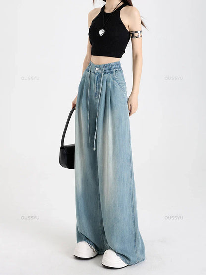 Loose Wide Leg Elastic Waist Pants Fashion Casual Trousers