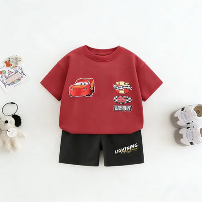 2piece/set For Boy Clothing Summer Cotton Cartoon Car Tshirt + Shorts Children's Wear Outfits Kids Costume Leisure Tracksuits