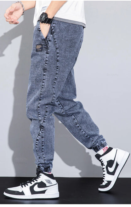 Four Seasons Blue Cargo Jeans Men Streetwear Denim Jogger Pants Baggy Harem Jean Trousers Male Oversize Large size4 5 6 7XL 8XL