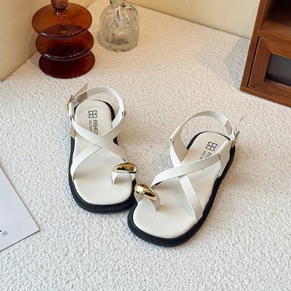 Summer New Kids Beach Sandals Clip-toe Outdoor Girls Roman Sandals School Fashion Cross-tied Children's Flat Sandals Non-slip