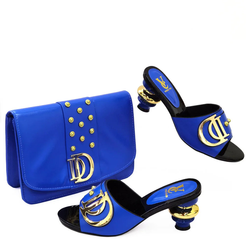 2024 Latest Italian Design Fashion African Women's Low Heel Comfortable Shoes and Bags Set Leather Casual Ladies Slippers