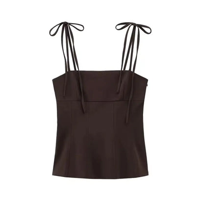 Women's Fashion Tank Top with Bows Straight Neck Thin Straps Female Camis Mujer  Stylish Summer Top