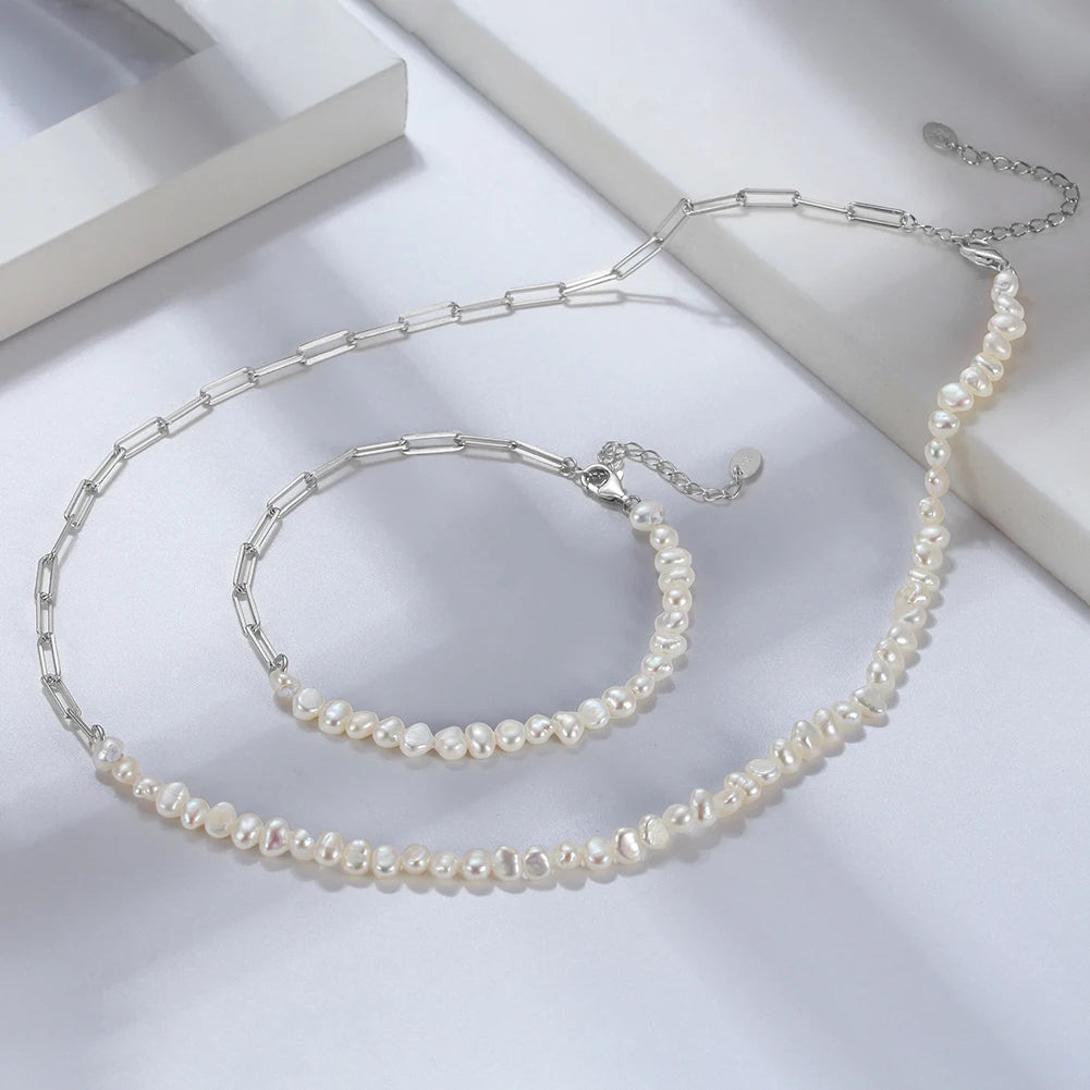 Natural Pearls Beaded Necklace with 925 Sterling Silver Paperclip Chain Wedding Party Fashion Pearls Jewelry GPN13