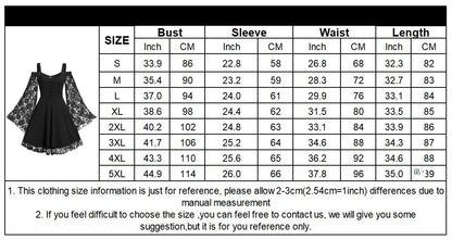 One-shoulder Lace Stitching Flared Sleeve Dress Literary Vintage Autumn Grunge Black A-line Dress Punk Partywear