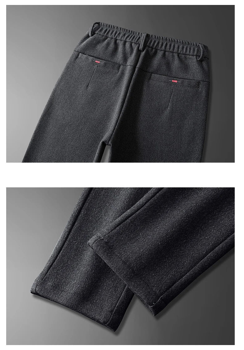 Autumn Winter Thick Men's Casual Pants Brushed Fabric Straight Slim Business Fashion Trousers Stretch Korean Male Clothing