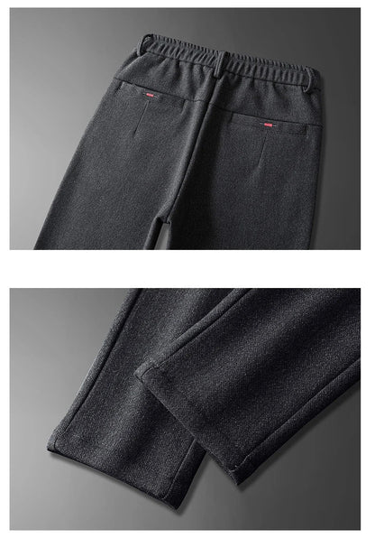 Autumn Winter Thick Men's Casual Pants Brushed Fabric Straight Slim Business Fashion Trousers Stretch Korean Male Clothing