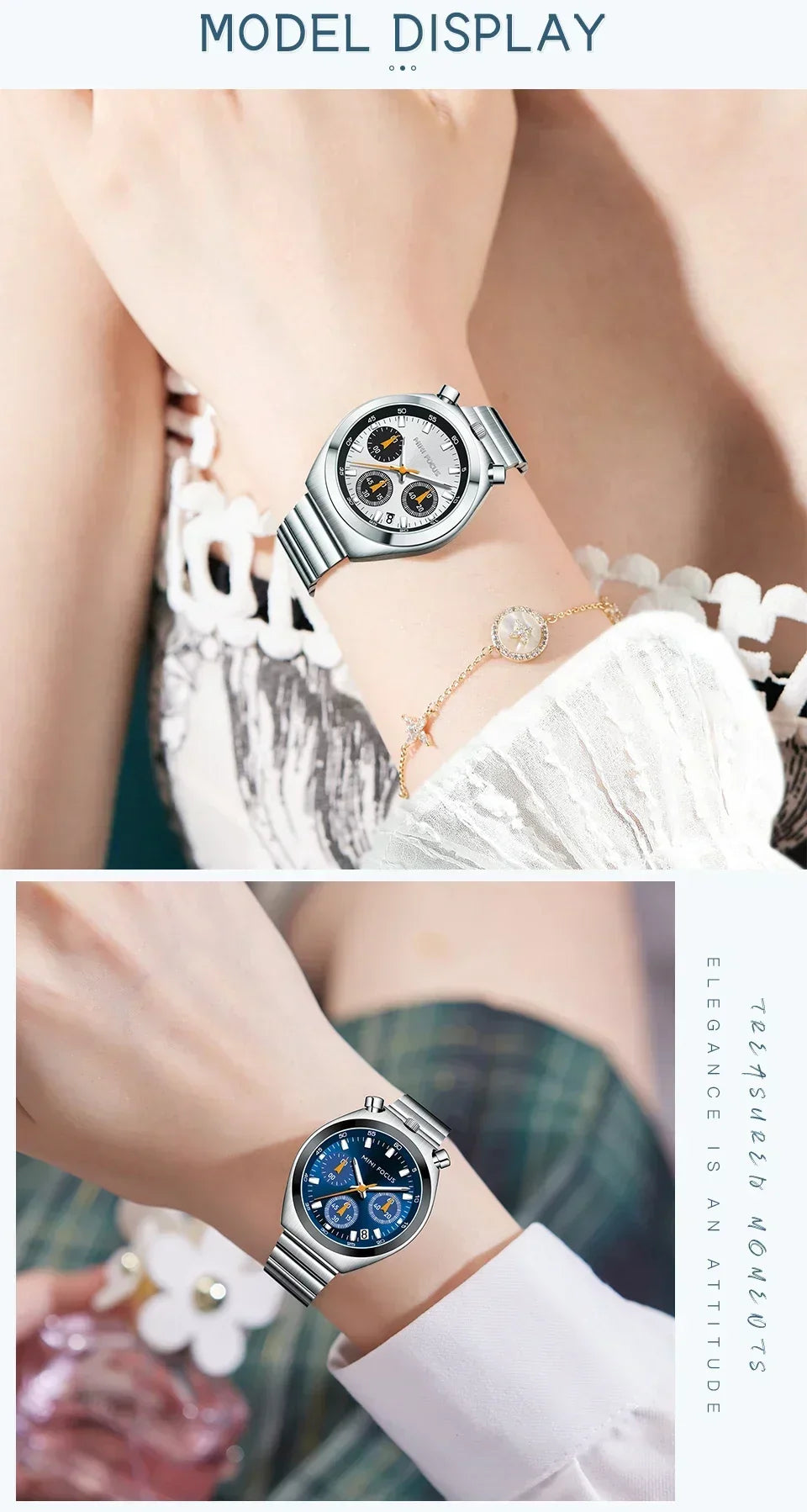 MINI FOCUS Multifunctional Panda Watch for Women Stainless Steel Casual Fashion Ladies Waterproof Quartz WristWatch Girl Gift