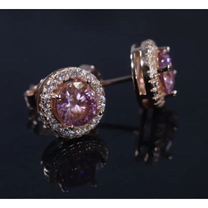 100% moissanite 925 Sterling Silver 6.5mm halo stud earring rose gold  Ear  Jewelry with GRA  pink moissanite earring for women