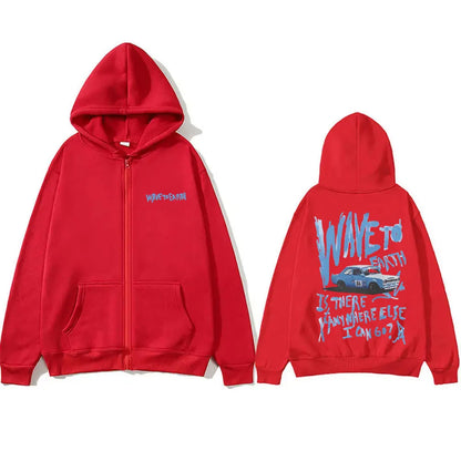 Korean Band Wave To Earth Print Zipper Hoodie Men's Casual Oversized Zip Up Jacket Men Women Hip Hop Fashion Y2k Zip Up Hoodies