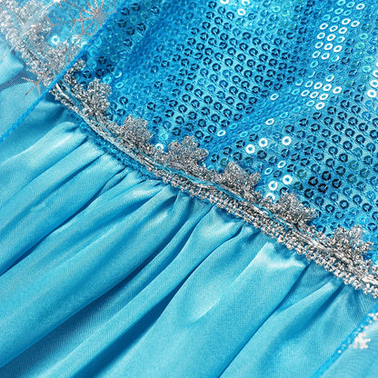 Elsa Dress Cosplay Princess Dress Light Blue Long Sleeve Sequin Children Dresses Carnival Party Evening Dress Dress For Girls