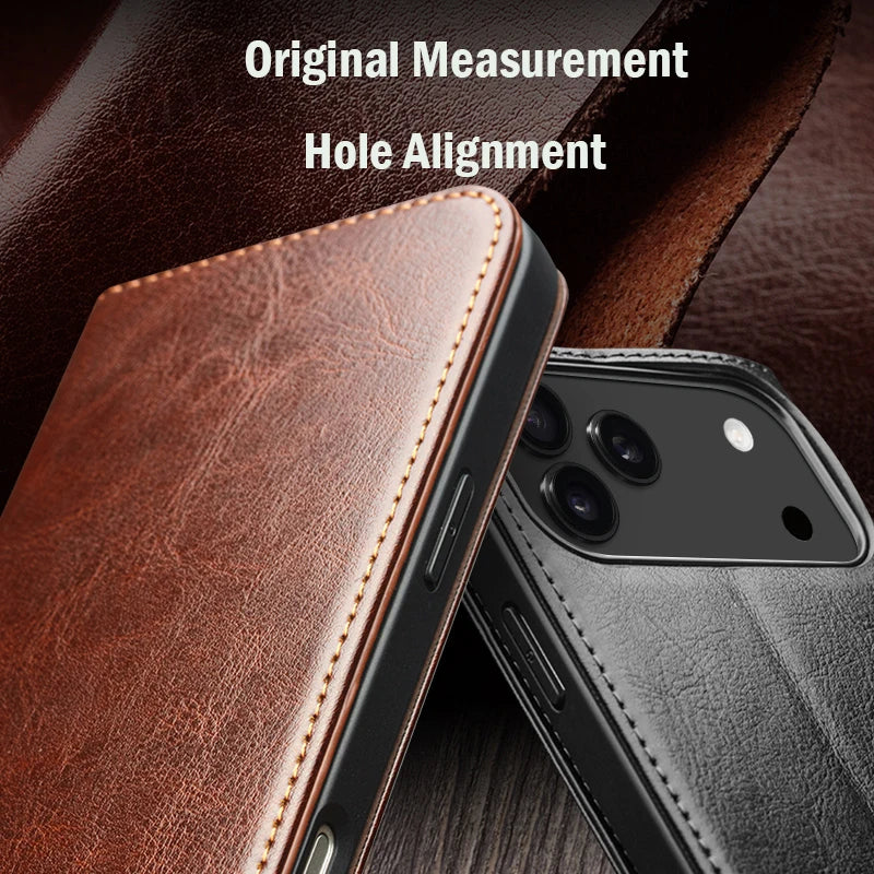 Case for iPhone 17 Pro Max Luxury Ultra Slim Handmade Genuine Leather Wallet Card Slot Flip Cover for iPhone 17 Pro/Air