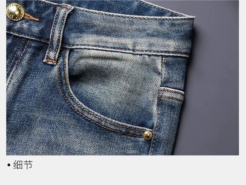 Calça Jeans Masculina Reta Vintage Americana Estampada Tendência Primavera Outono Nova Moda Calça Jeans Stretch Esportiva Casual 28-36