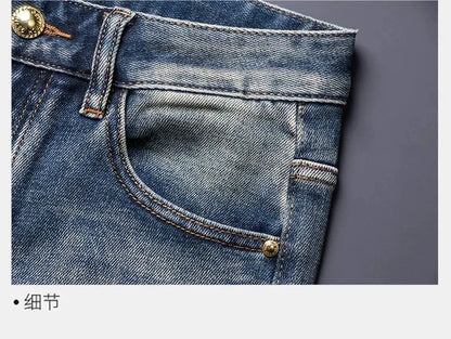 Calça Jeans Masculina Reta Vintage Americana Estampada Tendência Primavera Outono Nova Moda Calça Jeans Stretch Esportiva Casual 28-36