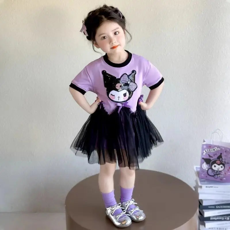 Princess Style Short Sleeve Dress for Girls Baby Mesh Skirt Summer New Arrival Children's Clothing Casual Daily Skirt