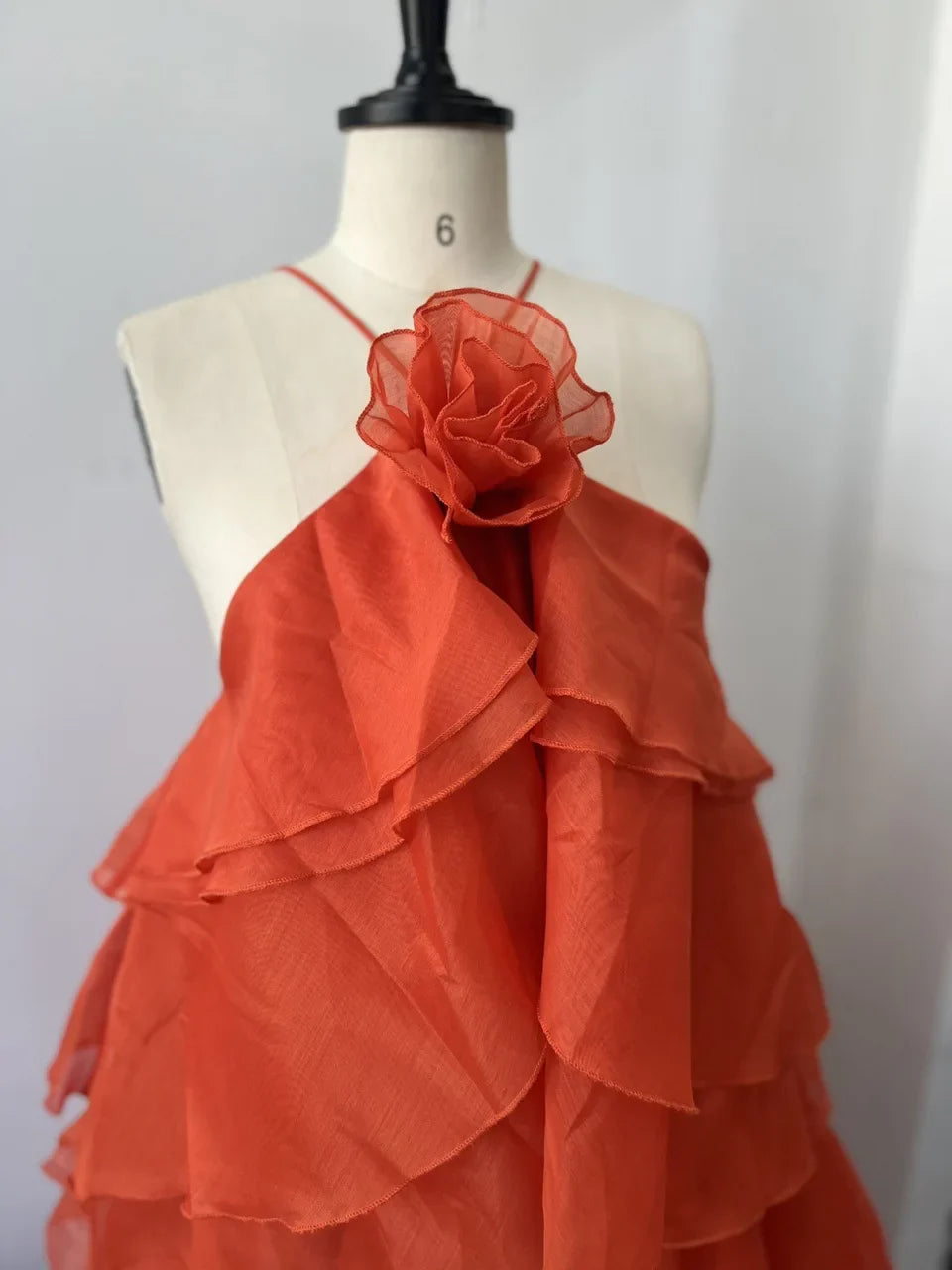 3d Floral Maxi Dress Loose Pleated Hem Halter Robes Sleeveless Ruffles Edge Party Vestidos Lady Summer Gown Clothes