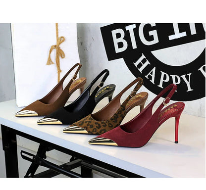 European American Style Metal Pointed High Heels Slim Heels Super High Heels Light Mouth Back Tripping And Banquet Single Shoes