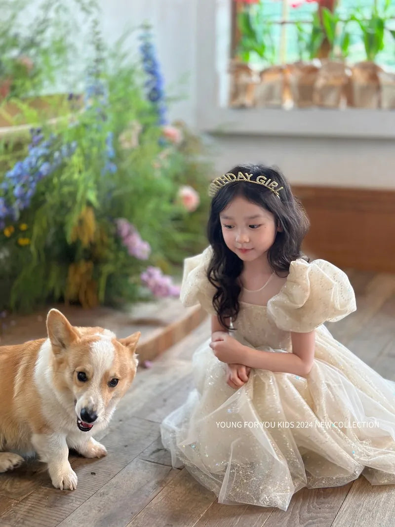 Children Dress Princess Dress 2026 Summer New Girls Sparkling Fairy Fluffy Gauze Dress
