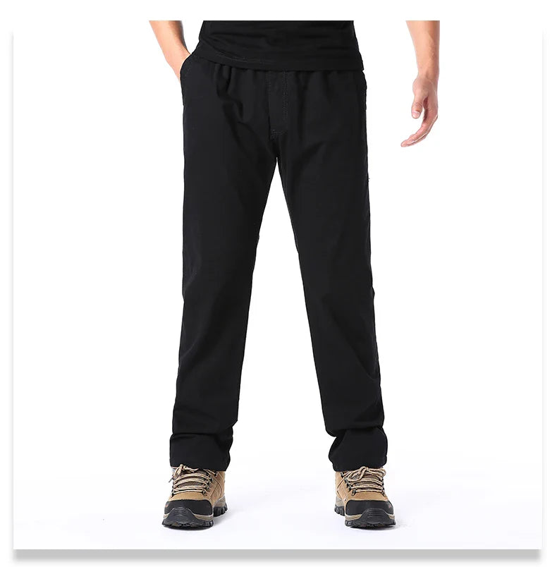 Men's Summer Casual Pants Cotton Thin Style Overalls Elastic Waist Outdoor Sports Loose Work Pants Trend Solid Color Pants