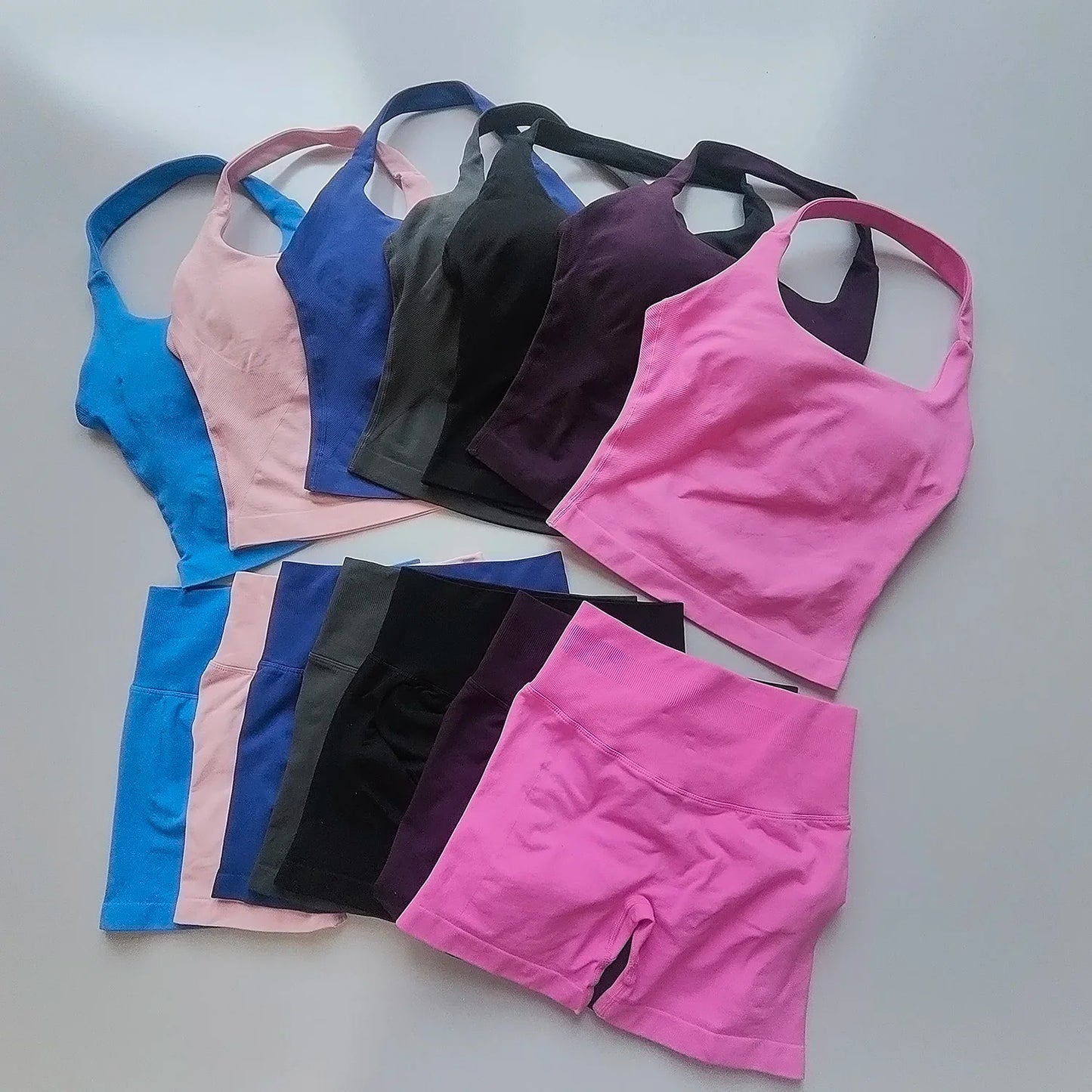 Sexy Halter Neck Beautiful Back High Waist Peach Sports Bras Shorts Suit Pilates Gathering Yoga Vest Training Fitness Bra Sets