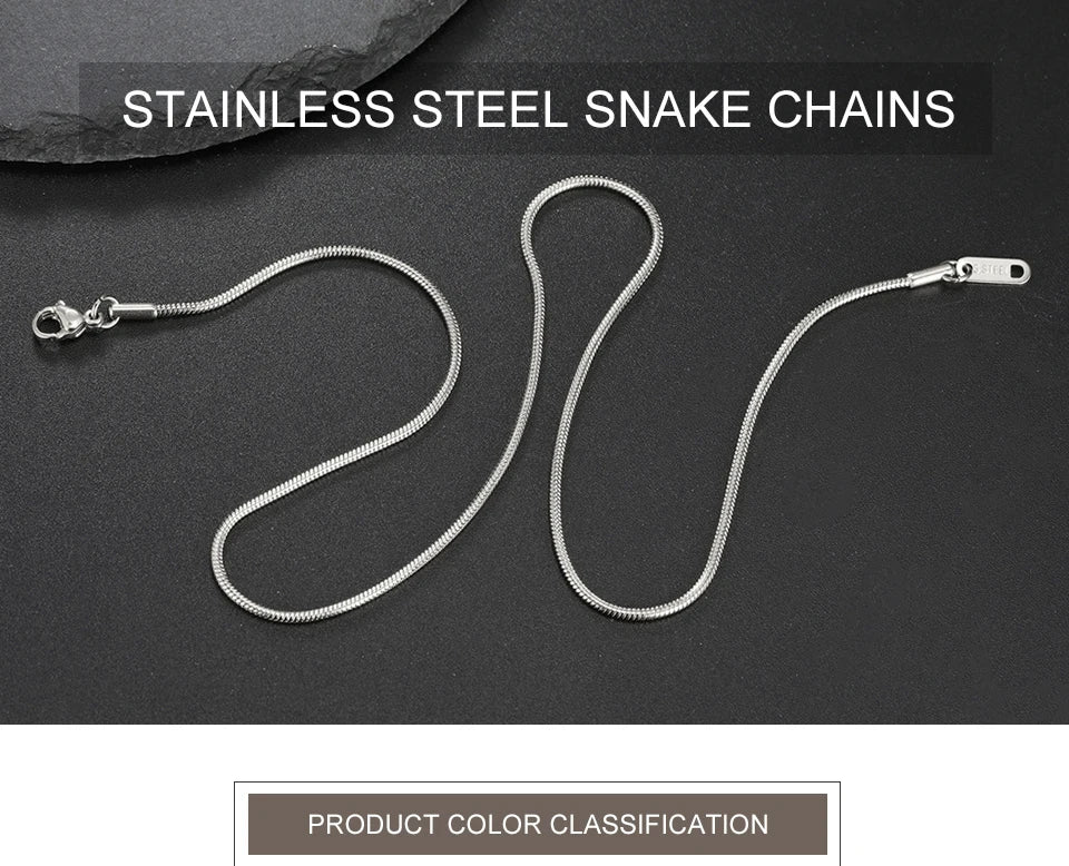 Round Snake Chain Necklace for Women Men Stainless Steel Link Chain 0.9mm 1.2mm 2mm Chains Choker Fashion Jewelry Gifts