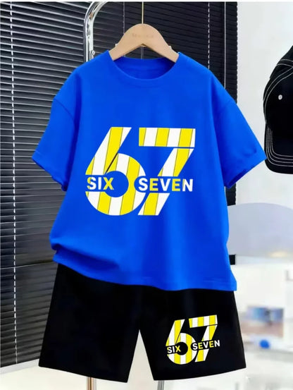 New Cool 67 Funny 3D Print Kids T-Shirt Shorts Set Fashion Children's Clothes Casual Boy Girl Short Sleeve Shorts Football Sets