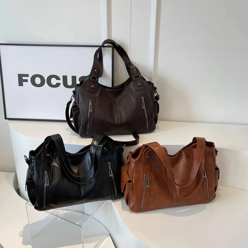 Daily Business Commuting Large Capacity Tote Hand Bags Soft Pu Leather Shoulder Bags for Women Zipper Women's Handbags Quality