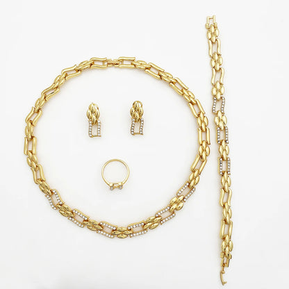 Dubai Gold Color Jewelry Set Cuban Necklace Earrings For Women Bride Wedding Jewelry Banquet Party Gift