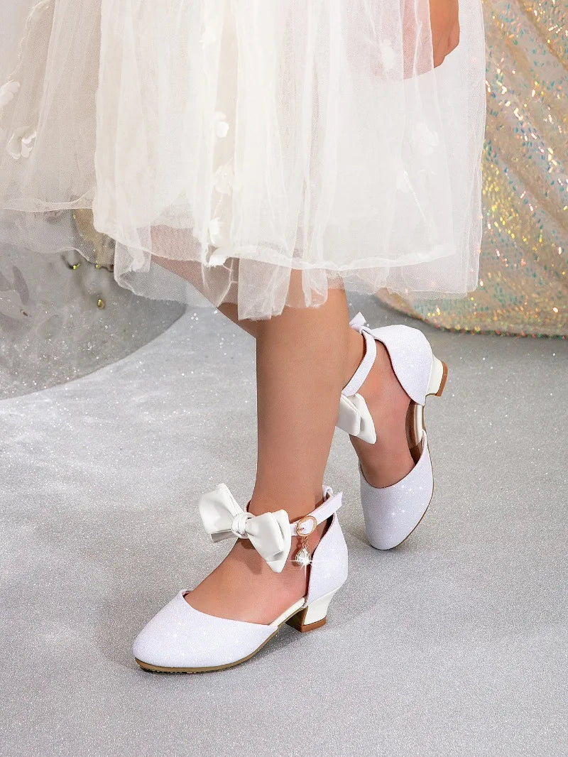 New Children High Heels Ankle-strap Bowknot Girl Princess Dress Sandals Sweet Wedding Party Versatile Kids Fashion Catwalk Shoes