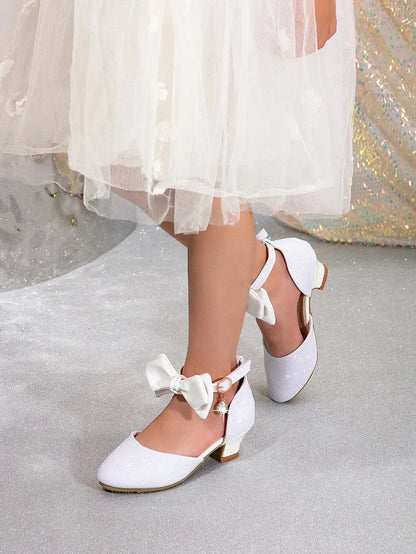 New Children High Heels Ankle-strap Bowknot Girl Princess Dress Sandals Sweet Wedding Party Versatile Kids Fashion Catwalk Shoes