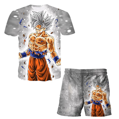 New Japan Cartoon Dragon Ball Z T-shirt Children's Top T-shirt+Shorts Two piece Set Summer Boys T-shirt+Shorts Beach Pants