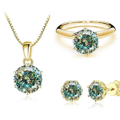 1Carat Moissanite Jewelry Set For Women Sterling S925 Silver Gold Plated Necklace Earrings Ring GRA Certified Wedding
