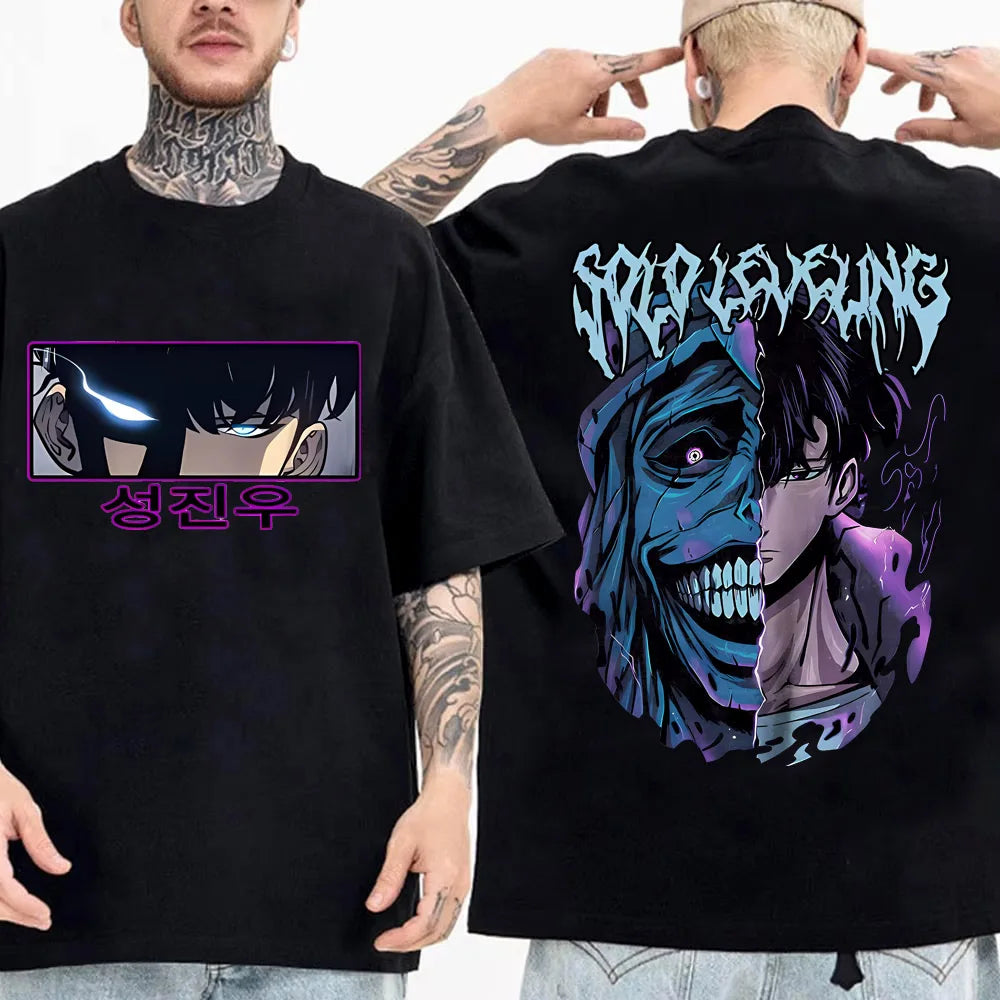 Men's Song Jinyu Cartoon Pattern T-shirt Harajuku Short Sleeved High-quality Cotton T-shirt Japanese Anime Solo Flat T-shirt