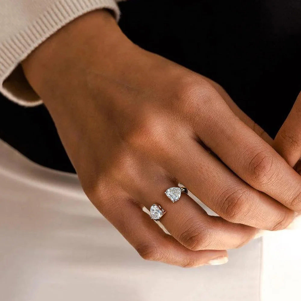 2pcs 1ct Heart Moissanite Stackable Rings for Women 925 Sterling Silver Plated 18k White Gold Diamond Wedding Ring