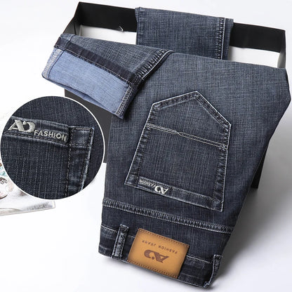 2026 Brand New Men  Straight Blue Gray Jeans Business Fashion Classic Style Cotton Stretch Denim Pants Male Brand Trousers