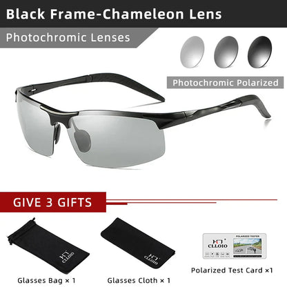 Aluminum Photochromic Sunglasses Men Polarized Day Night Driving Chameleon Glasses Anti-Glare Change Color Sun Glasses UV