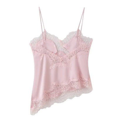 Lace Patchwork Short Camisole Stain Tops For Women Sexy Backless Tops Summer Sleeveless Women Straps Beach Top Female