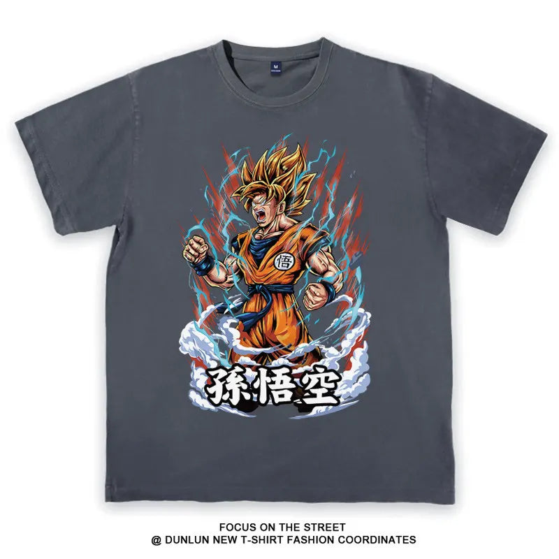 2026 Summer Dragon Ball Oversized T-shirt High Quality 100% Cotton Manga Grid Character Print Unisex Casual for Adults Kids