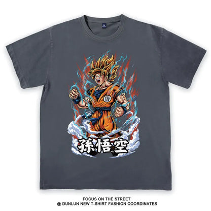 2026 Summer Dragon Ball Oversized T-shirt High Quality 100% Cotton Manga Grid Character Print Unisex Casual for Adults Kids