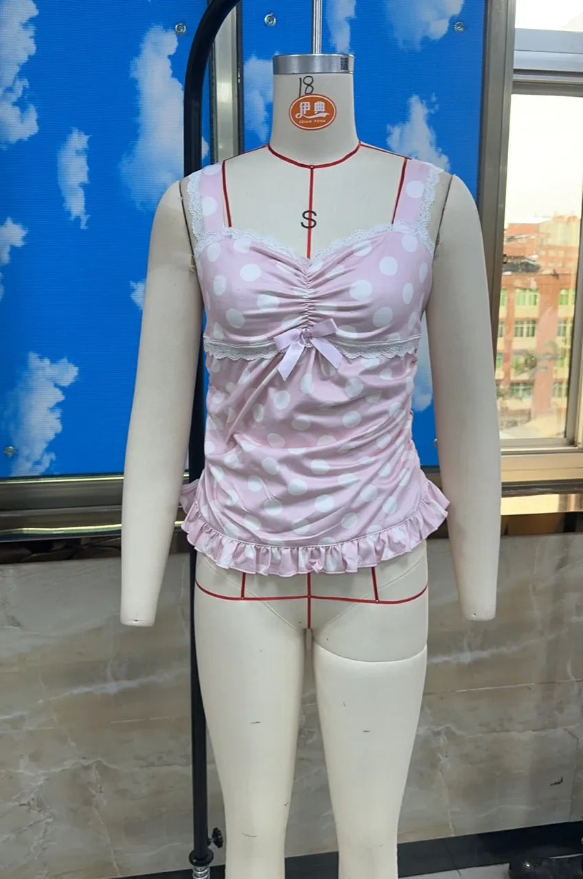 00s Fairycore Lace T-Shirts Tops Women Lace  Slim Fit V-Neck Long Sleeve T-Shirts Kawaii Bow Trim Sleeveless Milkmaid Vests