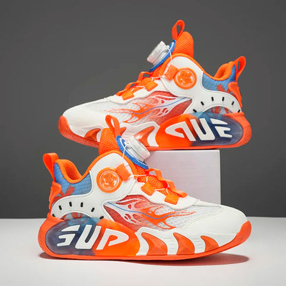 Rotary Buckle Children's Sports Shoes Fashion Orange Sports Shoes For Boys Girls Non-slip Platform Casual Sneakers Kids Trainers