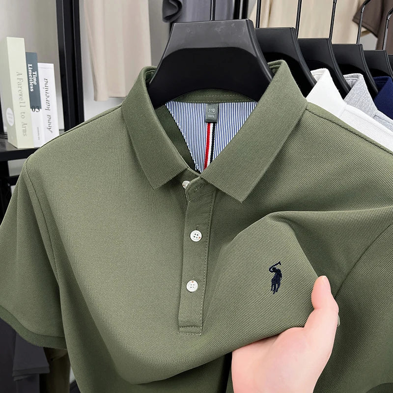 High end designer brand short sleeve polo shirt men's summer breathable trend golf pony embroidery business casual Paul T-shirt