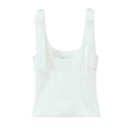 Sexy Chic Yellow Bow Tops Women Zipper Tie Up Slim Short Cami Tops Women Fashion 2025 Summer Elegant Y2K Girl Blouses