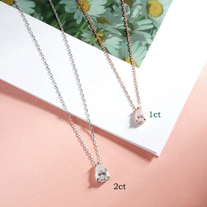 Certified 1CT 2CT Pear Cut D VVS1 Moissanite Necklace for Women 18k Gold Plated Jewelry 100%  Sterling Silver 925 Pendant