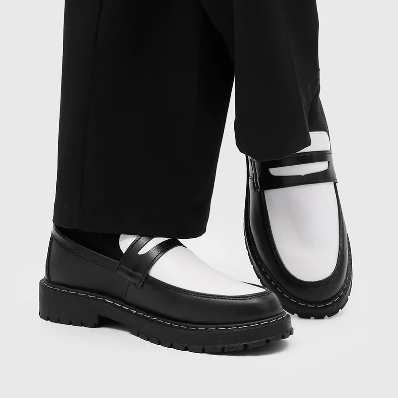 Color Blocked Men Loafers  Fashionable Comfortable Thick Soled Non Slip  for Daily Commuting Office Business  Formal Wear Shoe
