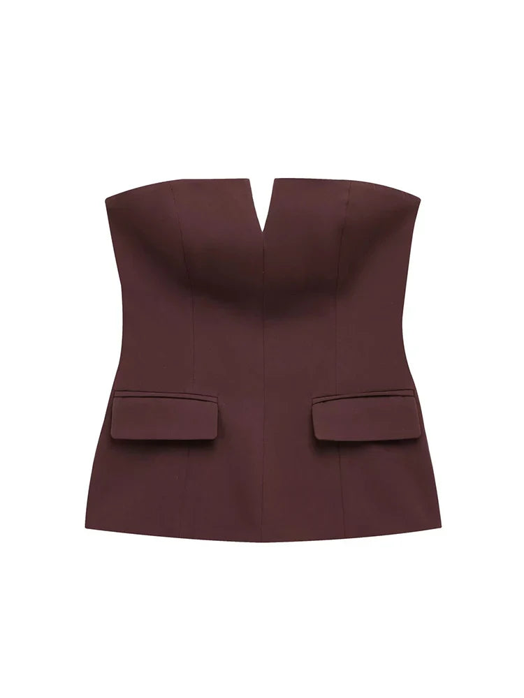 Spring Summer Women Strapless Crop 2025 Tops Basic Sleeveless Office Lady Tops Trend Street Classic Solid Tube Tops