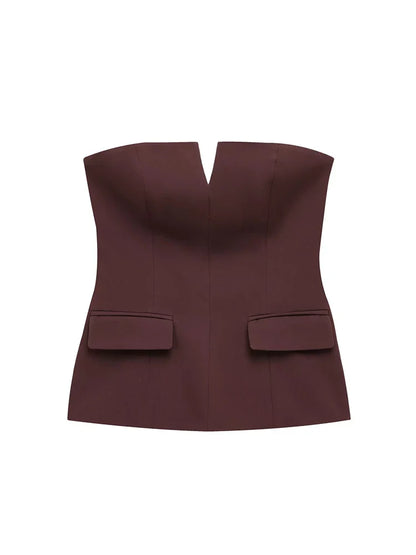 Spring Summer Women Strapless Crop 2025 Tops Basic Sleeveless Office Lady Tops Trend Street Classic Solid Tube Tops